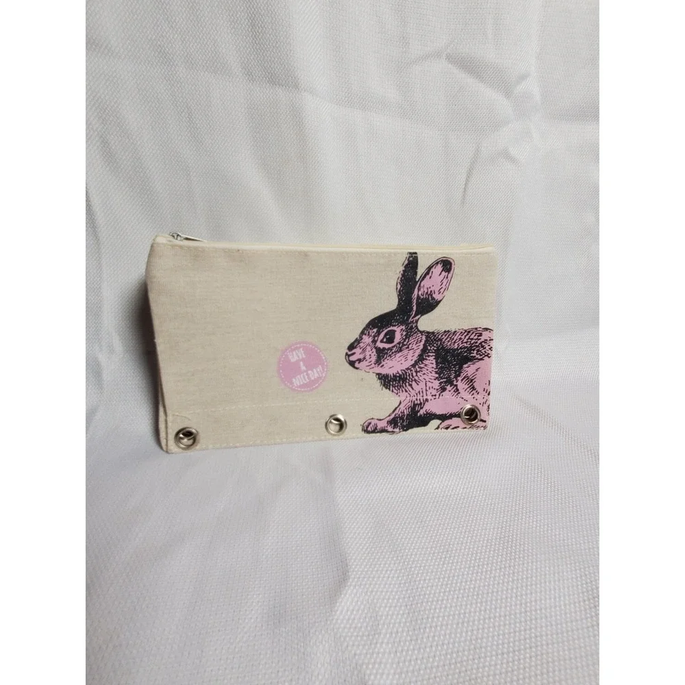 Lot of 7 Canvas 3 Ring Binder Pencil Pouches Zipper Cases Flamingo●Bunny●Zebra